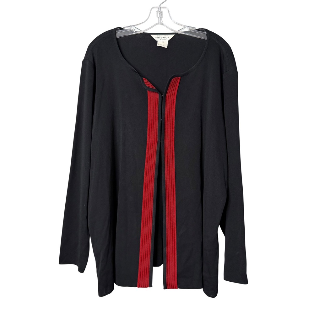 Misook Cardigan Woman 3X Black Red Trim Slinky Knit Long Sleeve Sweater